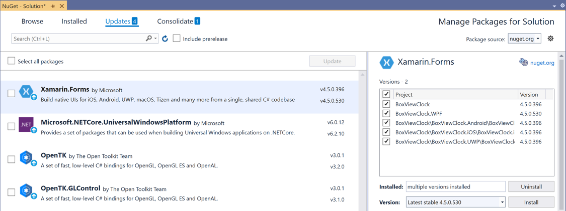 Atualizar o pacote NuGet Atualizar o pacote NuGet