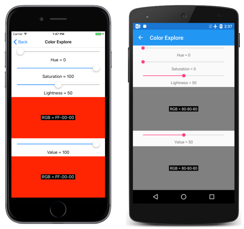 Captura de tela tripla da página Color Explore