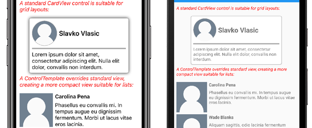 Captura de tela de CardView ControlTemplate