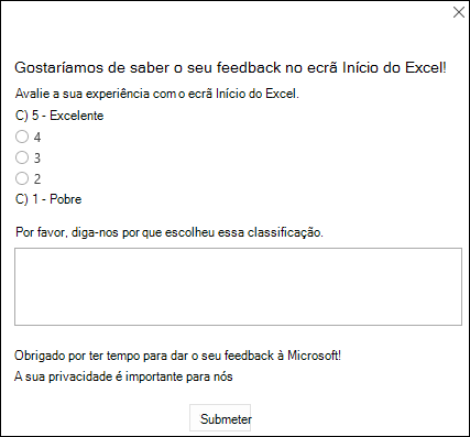 Captura de tela: exemplo de solicitação de comentários do Excel no produto.