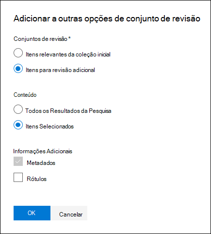 Opções para adicionar dados a outro conjunto de revisão.