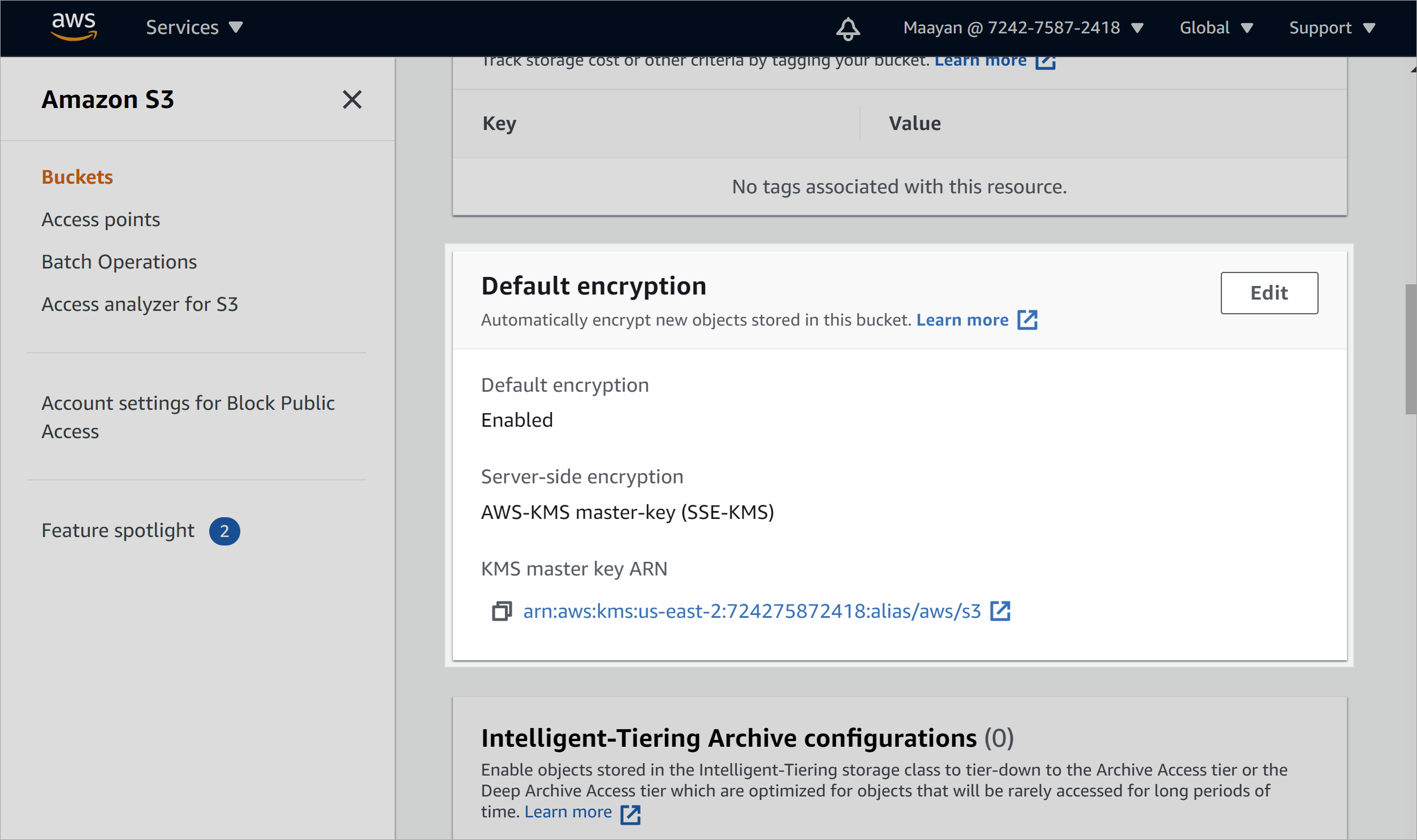 Visualizar um bucket do Amazon S3 configurado com criptografia AWS-KMS