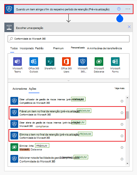 Configurar um fluxo do Power Automate para quando um item atingir o fim do respetivo período de retenção.