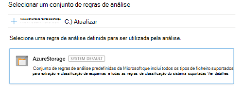 Captura de tela da página selecionar um conjunto de regras de verificação com o conjunto padrão selecionado.