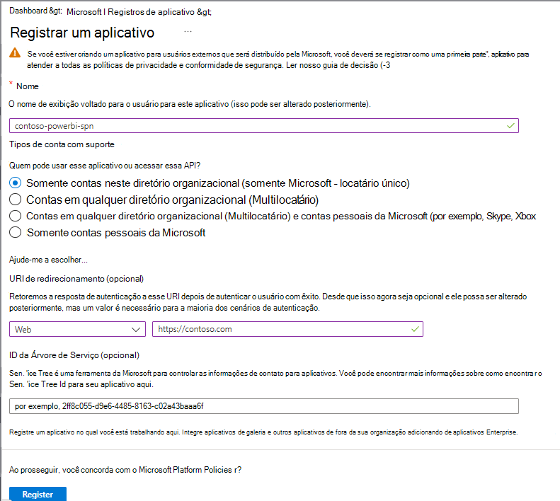 Captura de tela de como criar um Aplicativo no Microsoft Entra ID.