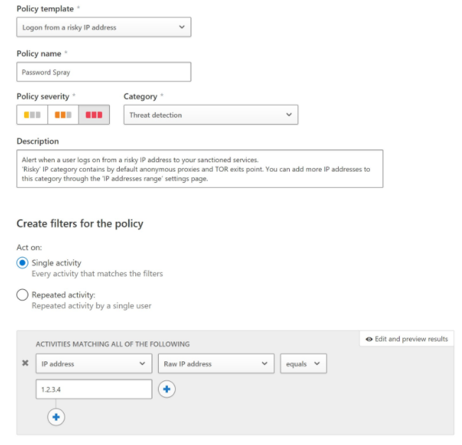 Example of setting up an IP address alert