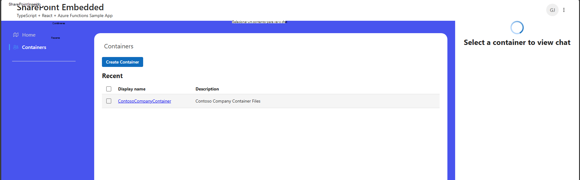 Aplicação SPE Typescript em execução no Edge com um contentor criado da ContosoCompanyContainer acima