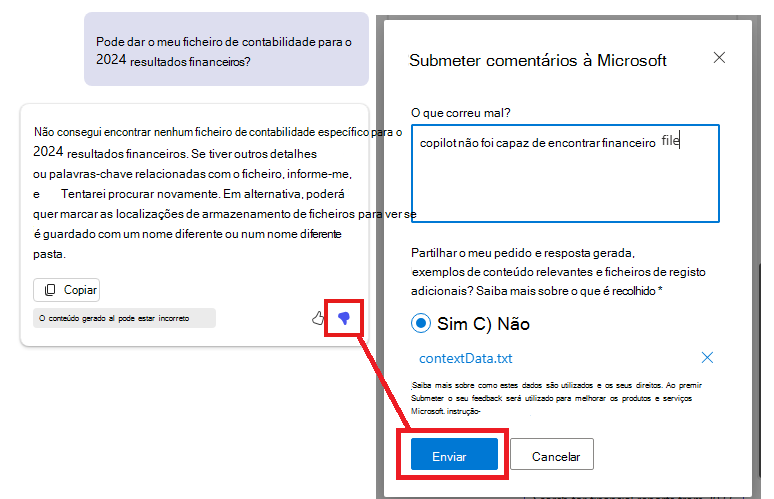 Pré-visualização modal de Comentários do agente SPE