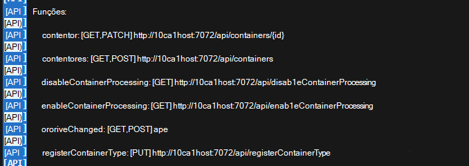 registos da consola da API de funções