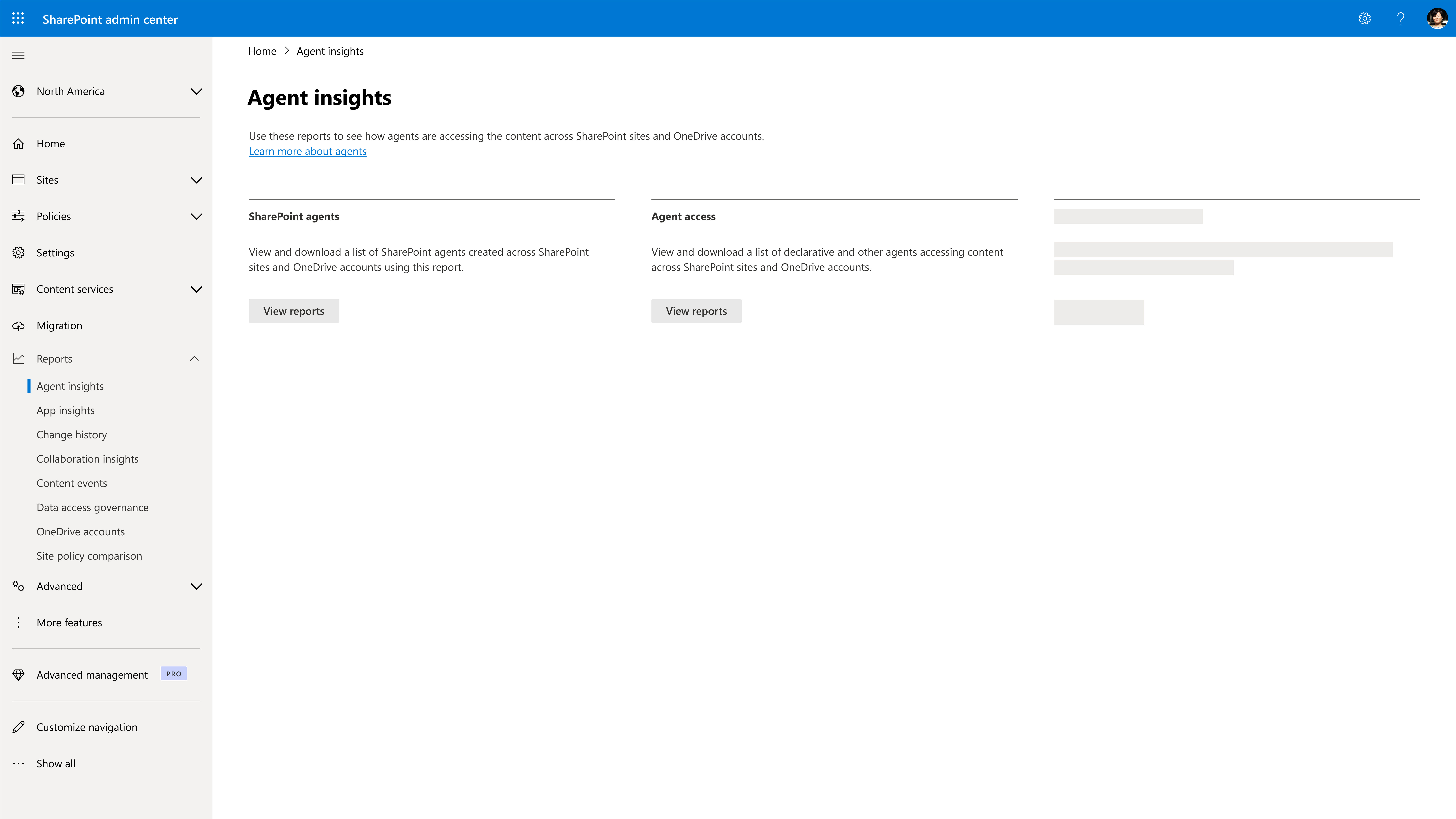 Captura de ecrã a mostrar as Informações do Agente no Centro de Administração do SharePoint.