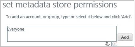 Captura de ecrã a mostrar a caixa de diálogo definir permissões do Arquivo de Metadados quando adiciona Todos à caixa de permissões.