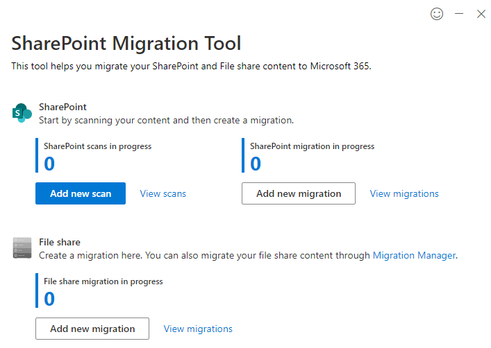 Nova página de destino da Ferramenta de Migração do SharePoint 4.0.
