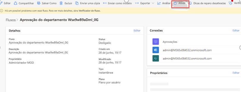 Ative o fluxo de trabalho depois de configurar as referências de ligação.