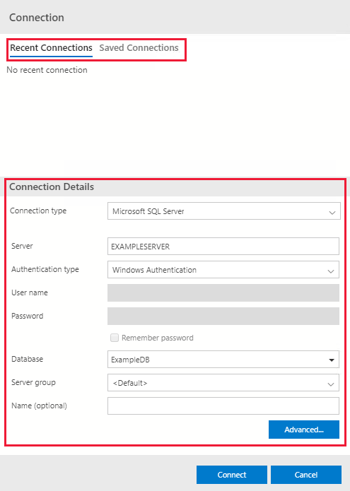 Detalhes da conexão do Notebook SQL no Azure Data Studio