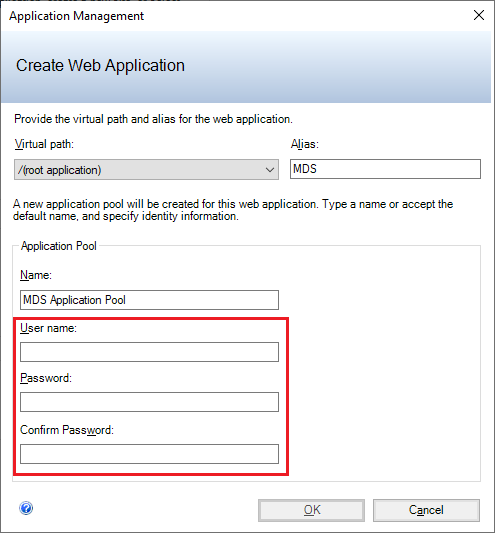 mds-SQLServer2019-Config-MI_CreateWebApplication Captura de tela da caixa de diálogo Gerenciamento de aplicativos.