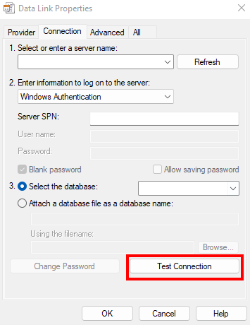 Captura da tela de conexão UDL e teste de conexão.
