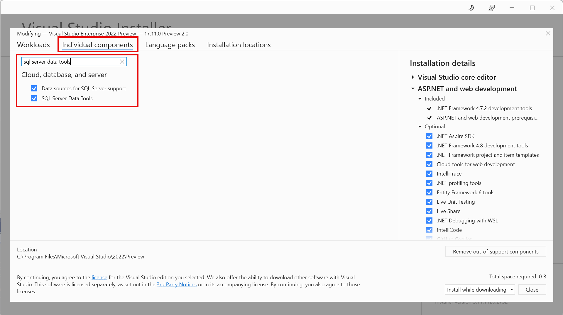 Captura de tela do SQL Server Data Tools para Arm64.