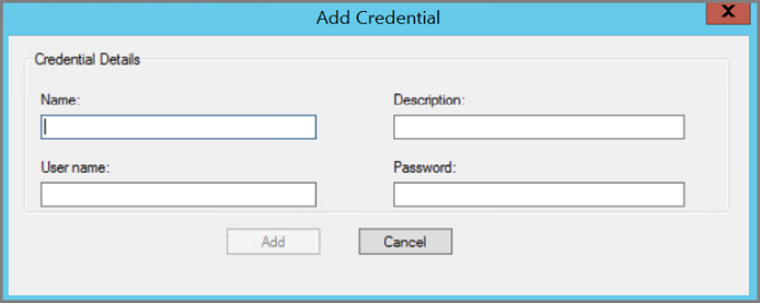 Captura de ecrã a mostrar a página Adicionar Credenciais aberta.