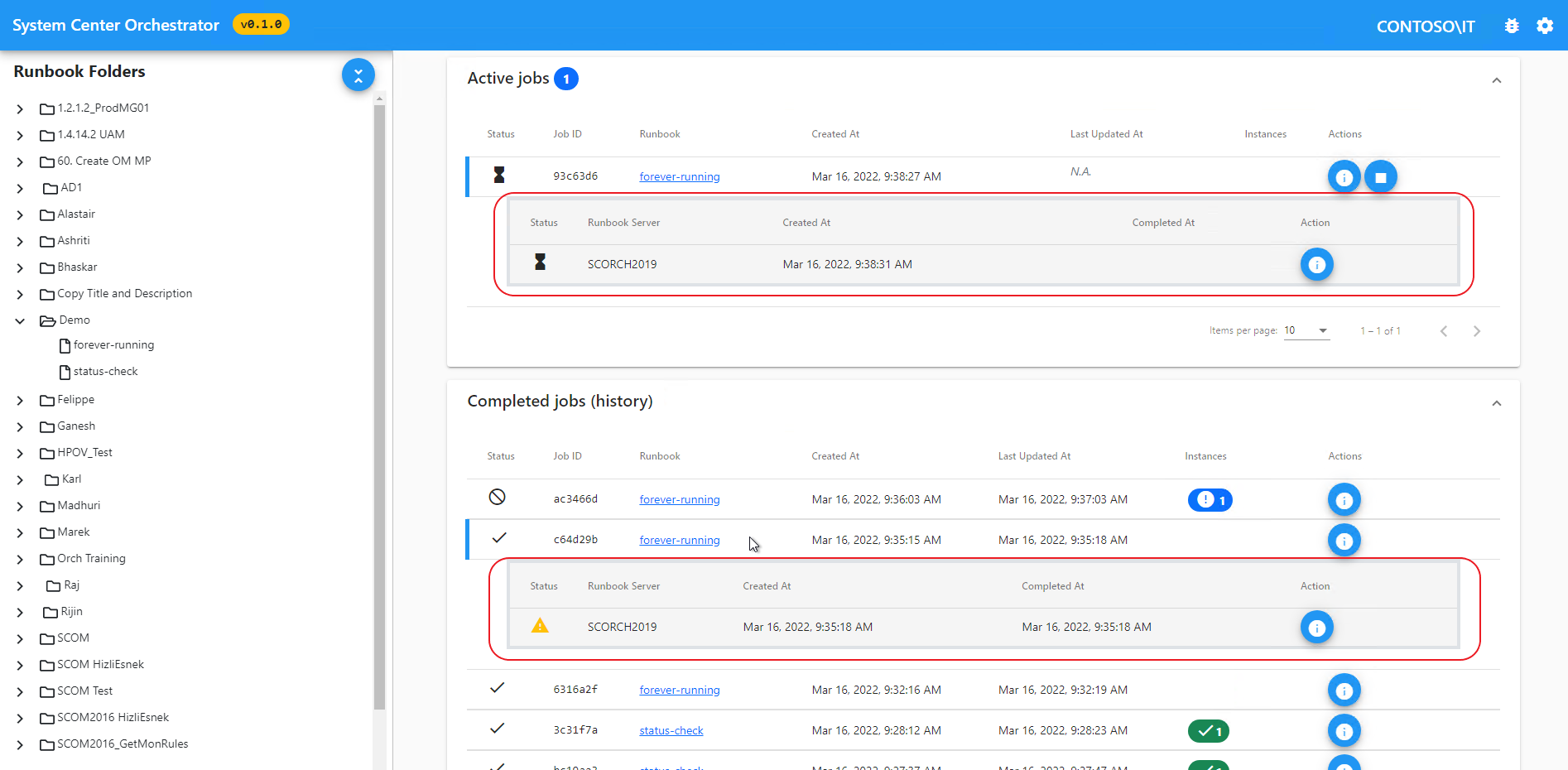 Captura de ecrã a mostrar o histórico do dashboard.