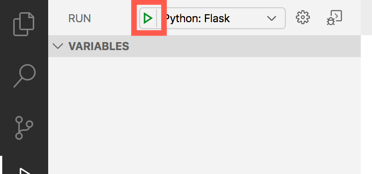 Screenshot that shows the green arrow selected to run Flask.