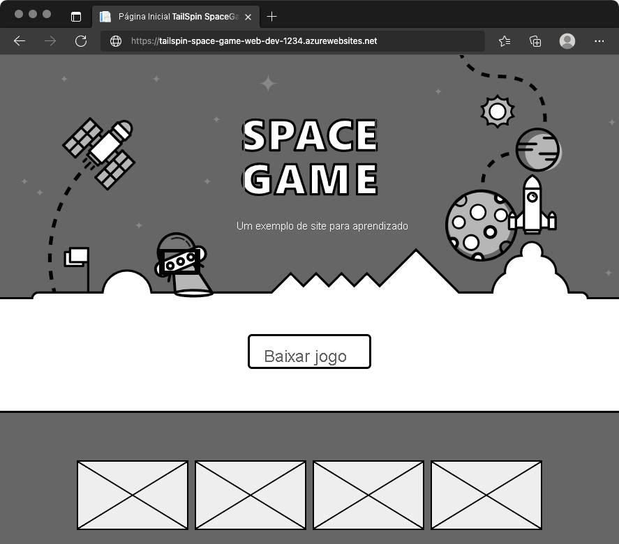 A screenshot of a web browser showing the Space Game web site in the Dev environment.