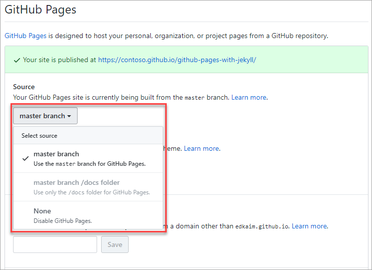 Enabling GitHub Pages.