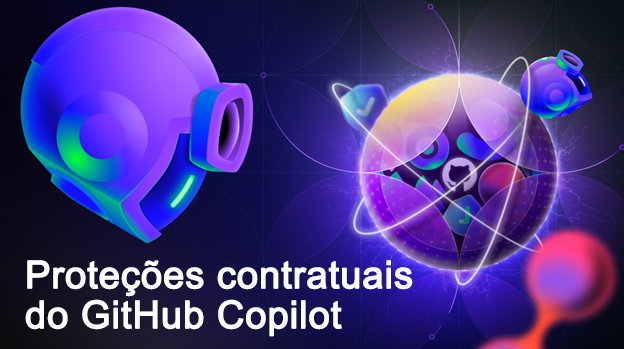 Captura de tela de uma representação futurista em neon do GitHub Copilot representada como um capacete robótico estilizado.