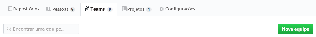 Captura de ecrã do ecrã da organização com o separador Equipas realçado.