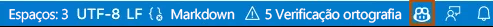 Captura de tela do ícone de status do GitHub Copilot no Visual Studio Code. Quando o GitHub Copilot está ativado, a cor do plano de fundo corresponde à cor da barra de status.