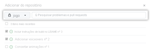 Captura de tela de problemas de adição em massa e solicitações pull de um repositório, com a opção de pesquisar problemas específicos ou solicitações pull realçadas.