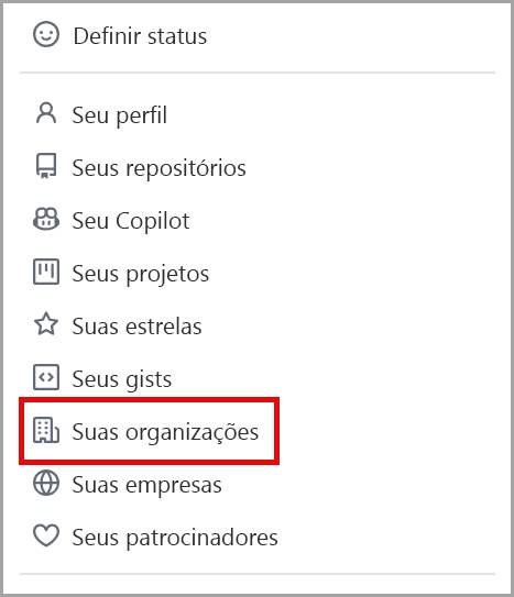 Captura de ecrã do menu pendente Perfil.
