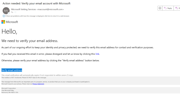 e-mail de verificação