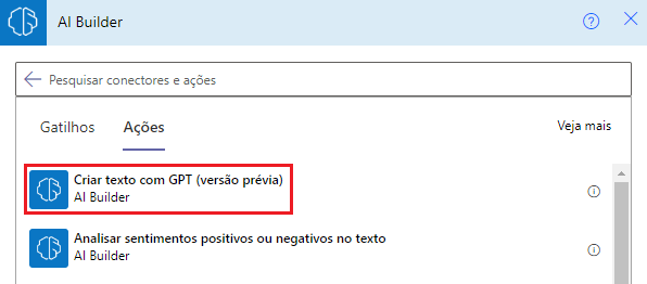 Captura de tela ação Criar texto com GPT no Power Automate.