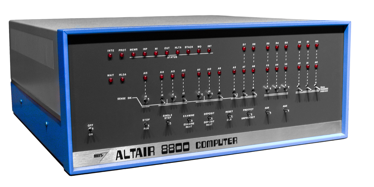 Photograph that shows the Altair 8800 microcomputer.