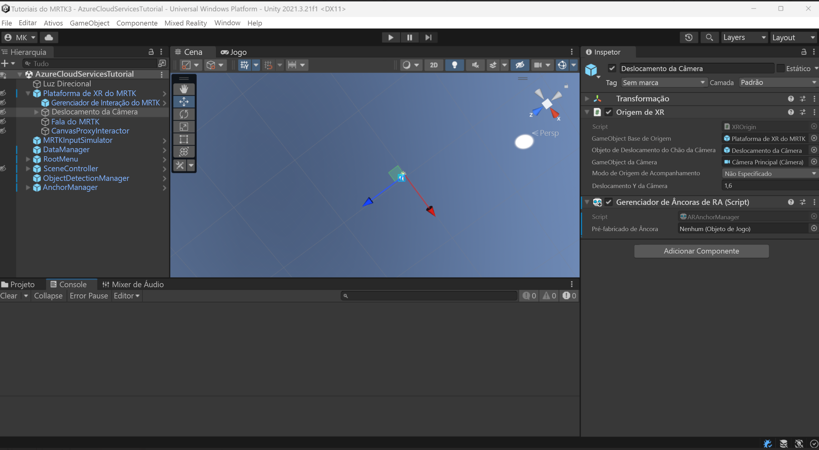 Screenshot of Unity with AR AnchorManager script selected.