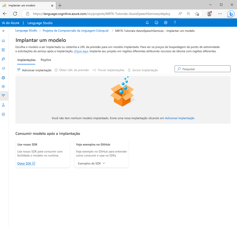 Screenshot of the Deploying a model page.