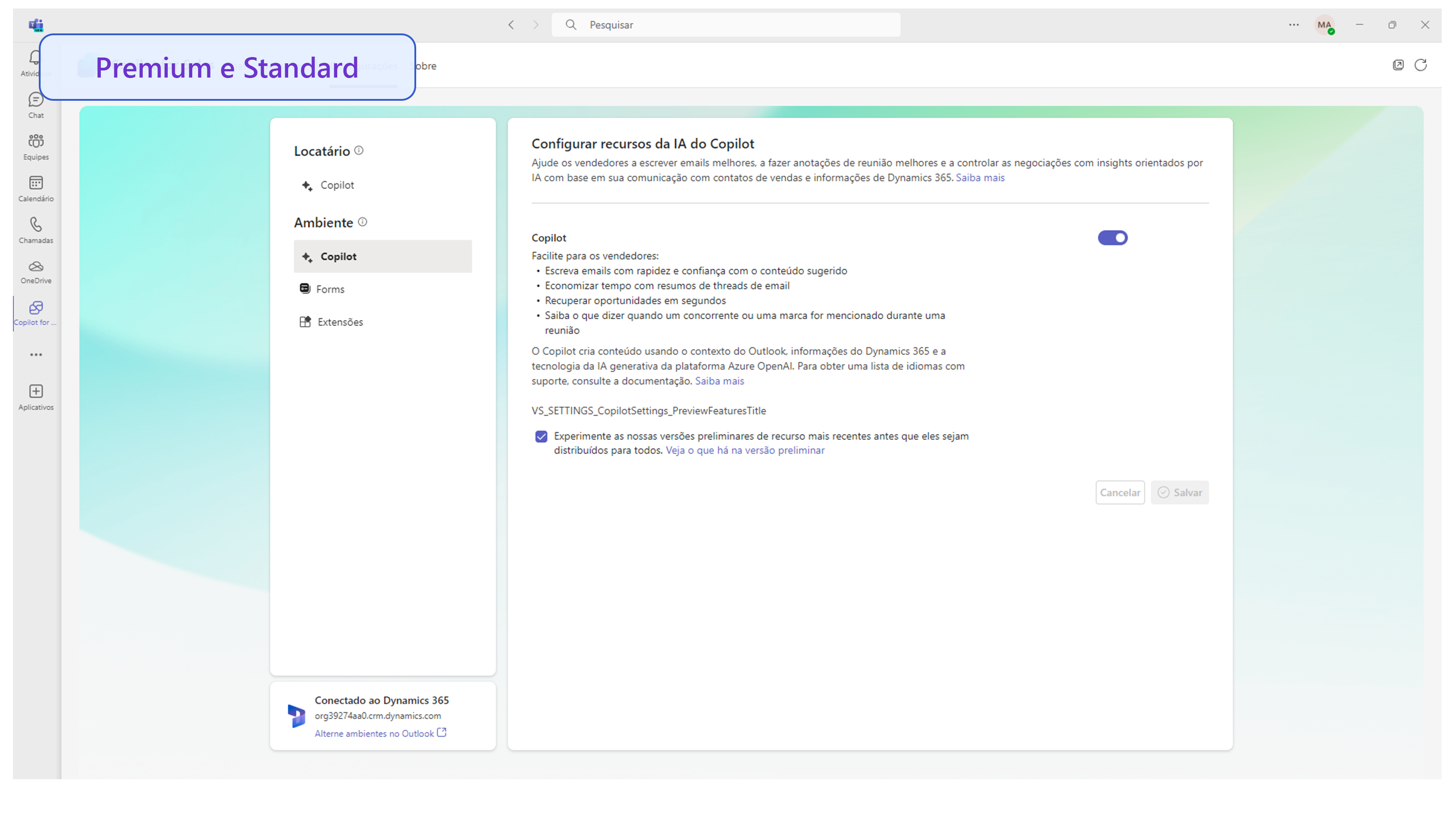 Captura de tela da página Configurar recursos de IA do Copilot.