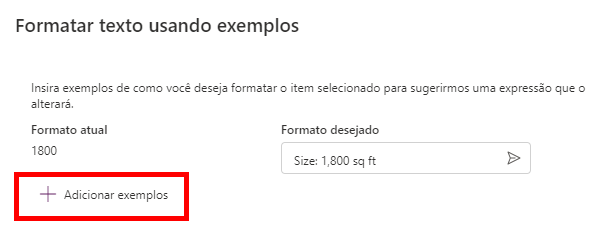 Captura de tela do botão Adicionar exemplos no Power Apps Ideias.