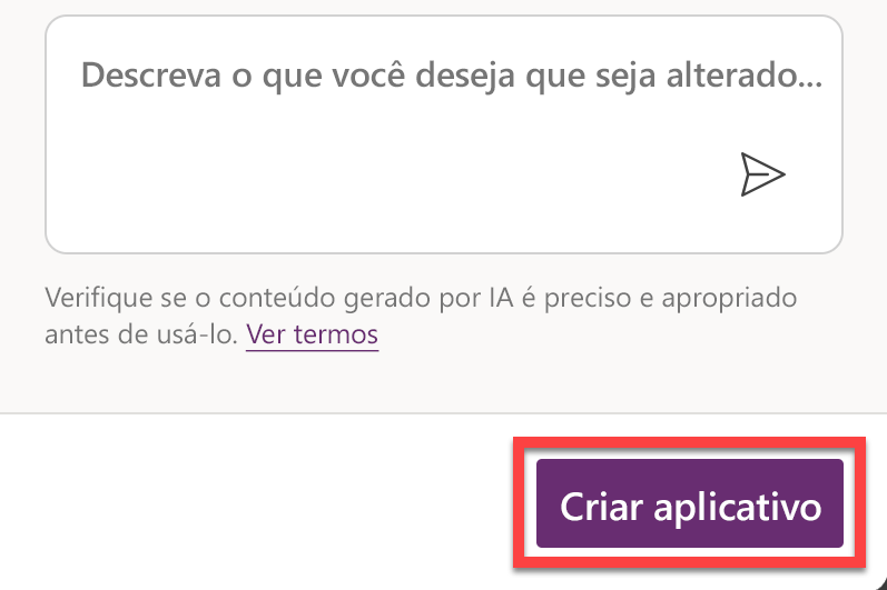 Captura de tela do botão Criar aplicativo no canto inferior direito da tela.