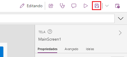 Captura de tela do botão Salvar no Power Apps Studio.