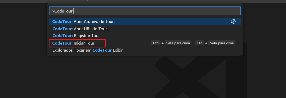 Screenshot of the Command Palette option to start the primary guided tour of the codebase.
