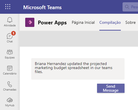 Captura de tela do Microsoft Teams com uma mensagem pronta para ser enviada.