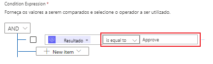 Captura de tela mostrando a condição definida para aprovação.