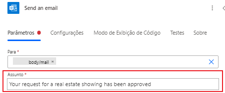 Captura de tela mostrando como o campo Assunto é preenchido com o texto do prompt.