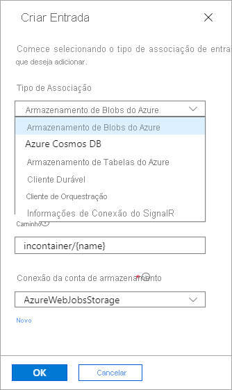 Screenshot of the Add input options.