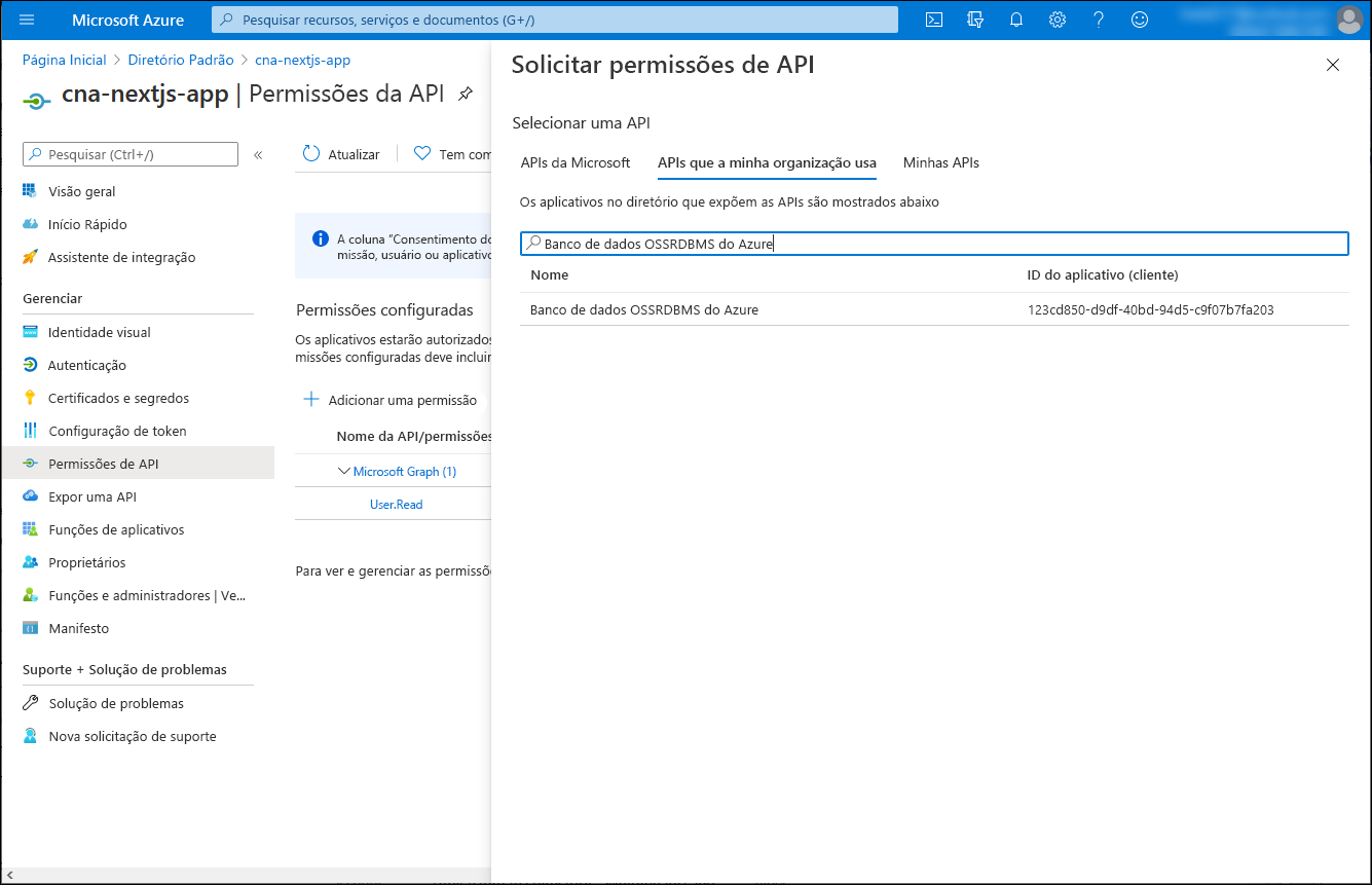 Screenshot of the Request API permissions blade in the Azure portal.