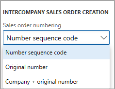Captura de tela da lista suspensa Numeração de ordem de venda.