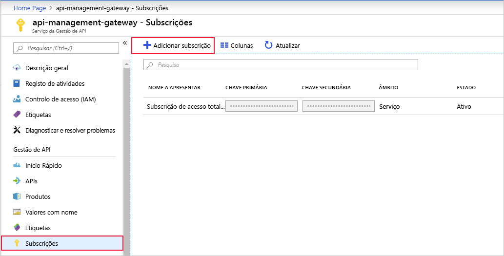Screenshot showing how to add a new subscription.