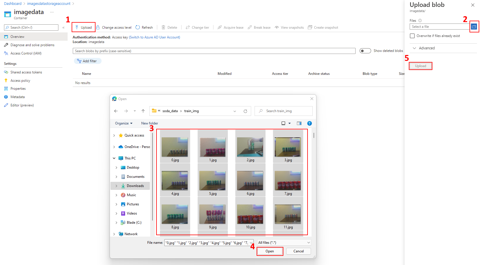 As etapas para carregar os dados da imagem em um contêiner de armazenamento são mostradas em uma captura de tela.