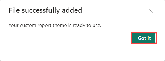 Captura de ecrã destaques o localização do Got it botão dentro do sucesso diálogo.